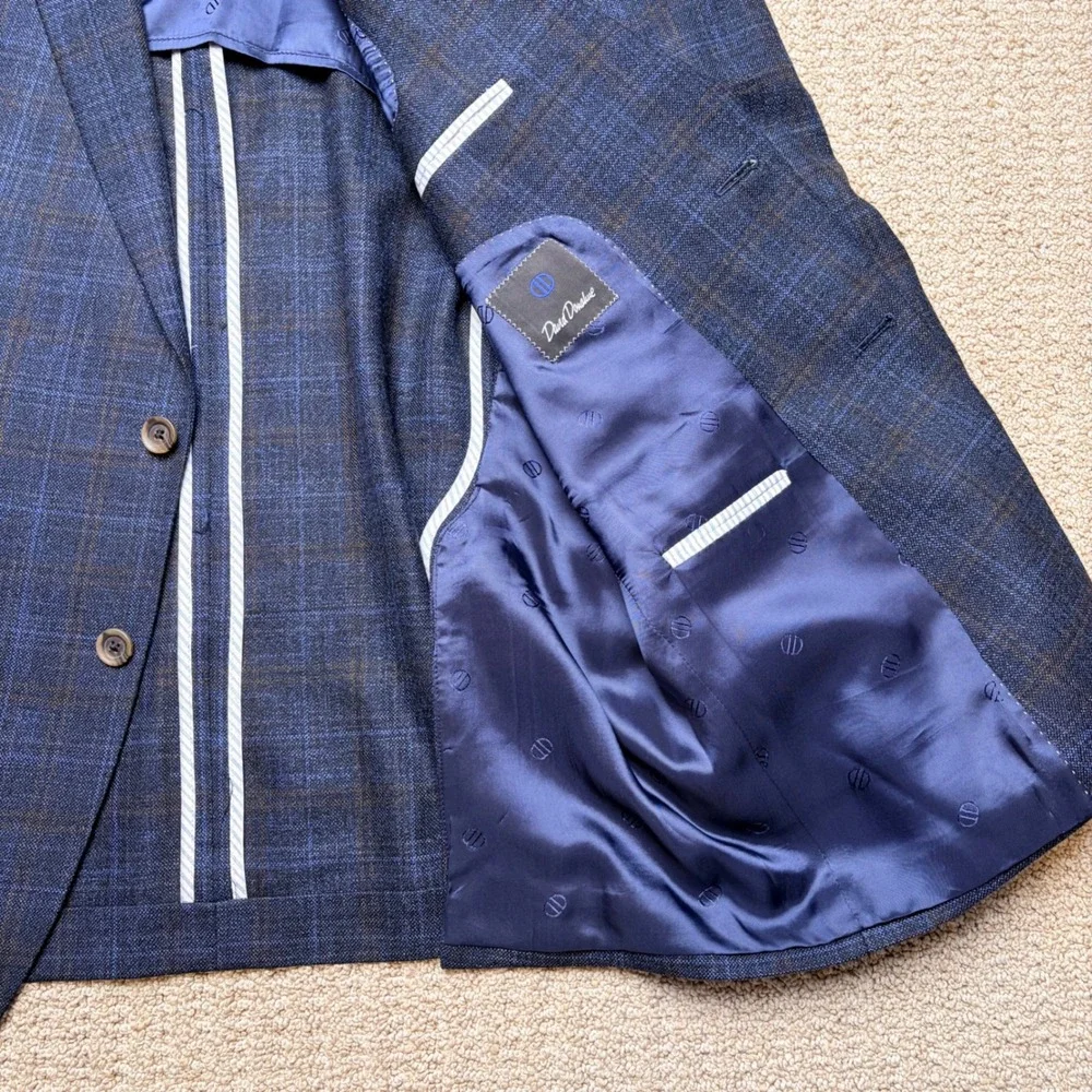 David Donahue 44R Carey SPJ Blue Plaid Wool Bamboo Sport Coat Blazer